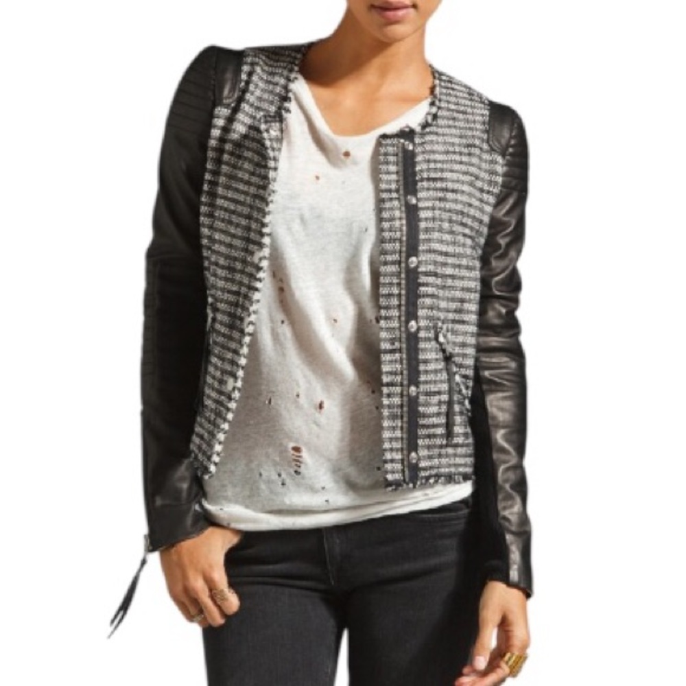 REBECCA TAYLOR Tweed and Leather Jacket